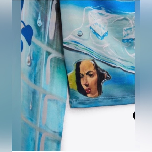 Zara limited edition larissa de Jesus negron print crop off shoulder mesh top - Picture 7 of 14